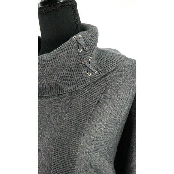 Cowl-Neck Gray Sweater JM Collection - Picture 2 of 6